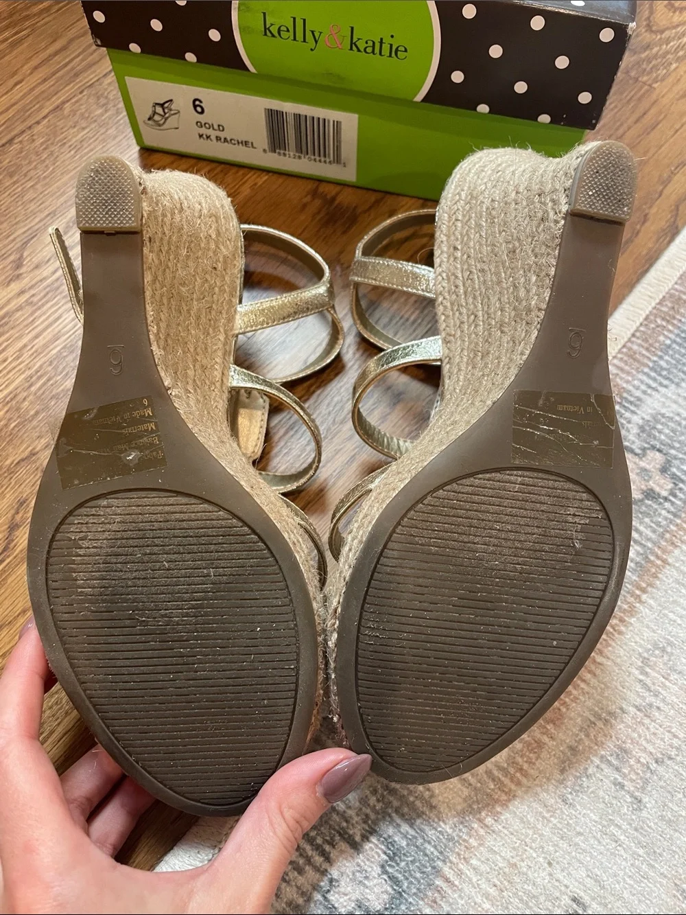 Kelly & Katie Metallic Gold Jeweled Espadrille Wedges